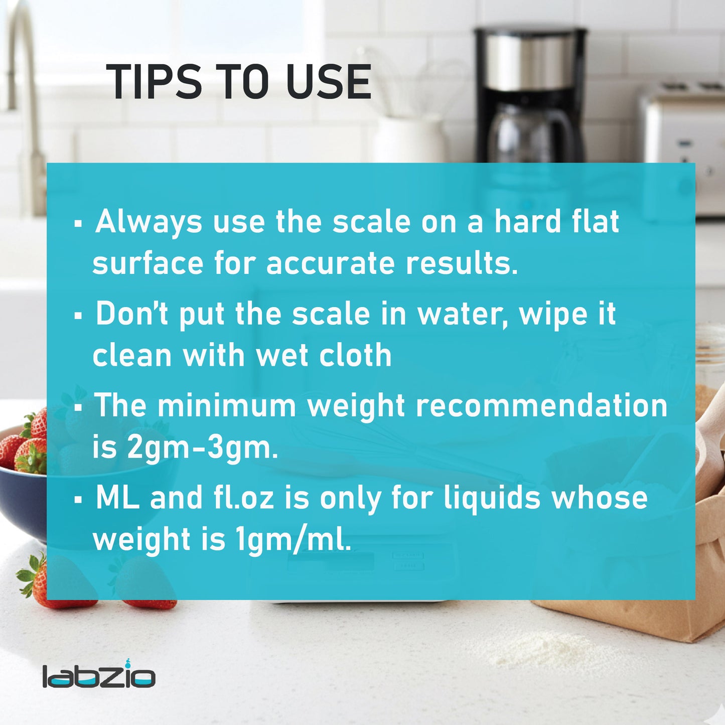 Labzio Home - Weight Machine for Kitchen, Kitchen Food Weighing Scale for Health, Fitness, Home Baking & Cooking with Bright LCD, Touch Button, Tare Function range 1g-5000g capacity