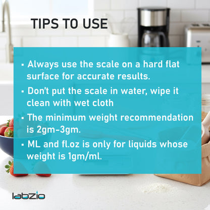 Labzio Home - Weight Machine for Kitchen, Kitchen Food Weighing Scale for Health, Fitness, Home Baking & Cooking with Bright LCD, Touch Button, Tare Function range 1g-5000g capacity