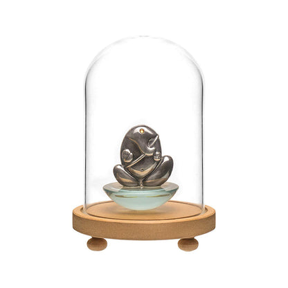 LABZIO Decorative Clear Borosilicate 3.3 glass Bell Jar, Display Case- round lacquered Wood base with small Wooden feet / Centerpiece, Tabletop Display