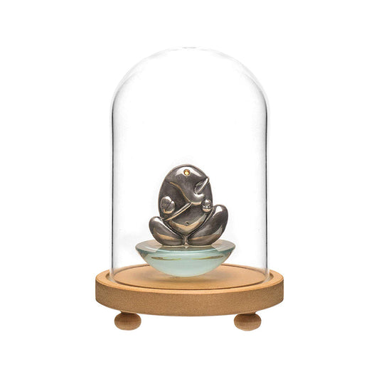 LABZIO Decorative Clear Borosilicate 3.3 glass Bell Jar, Display Case- round lacquered Wood base with small Wooden feet / Centerpiece, Tabletop Display