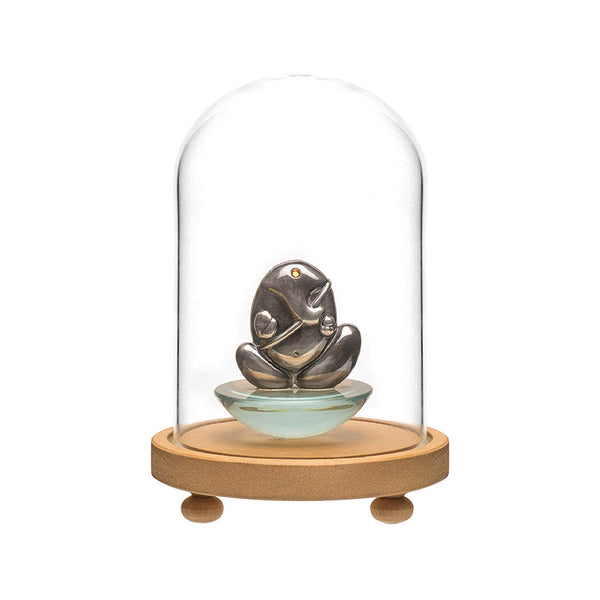 Decorative Clear Borosilicate 3.3 glass Bell Jar, Display Case- round lacquered Wood base with small Wooden feet / Centre piece, Tabletop Display, 8 by 5.5 Inch (1, Medium)