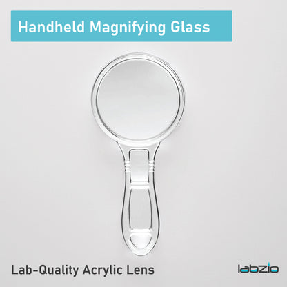 Labzio - Premium magnifying lens with handle, lab quality, Diameter - 50 mm, Magnification - 3X, 6X, acrylic lens and body makes it suitable for Children