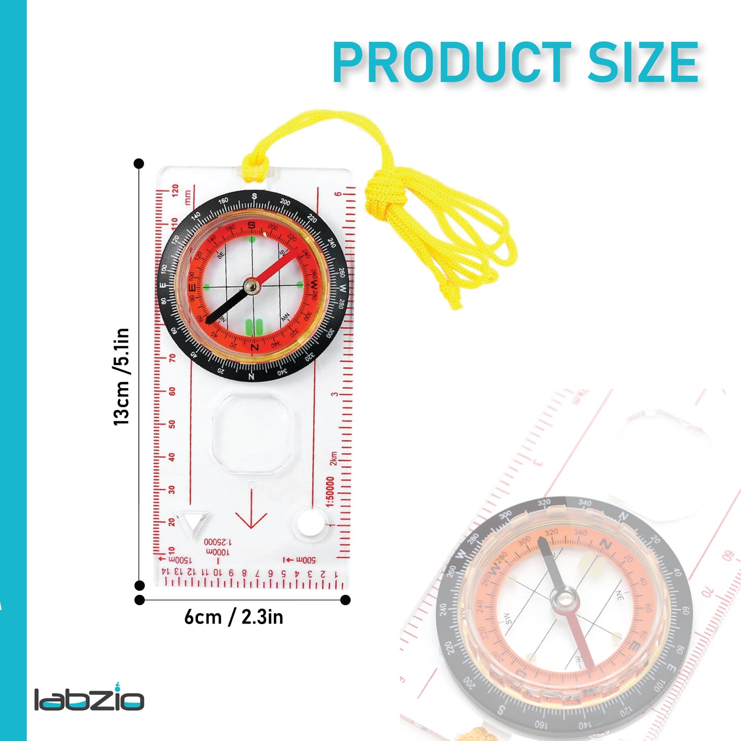 Multifunction compass - Liquid filled outdoor Navigation, Camping with samll magnifying lens, scales and ruler for map reading