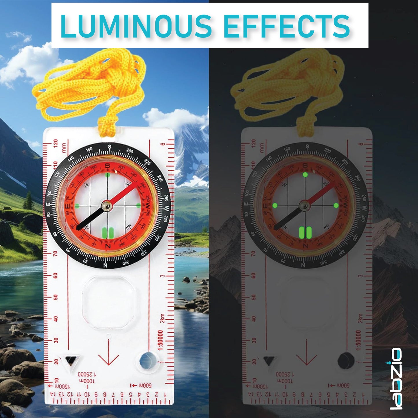 Multifunction compass - Liquid filled outdoor Navigation, Camping with samll magnifying lens, scales and ruler for map reading