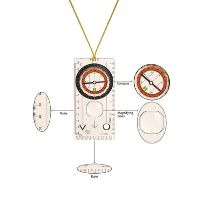 Multifunction compass - Liquid filled outdoor Navigation, Camping with samll magnifying lens, scales and ruler for map reading