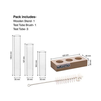 Flower Vase with 3 Hand Blown Borosilicate glass test tubes in a Small Rectangle Wooden Block Stand to Decorate Home & Office Spaces