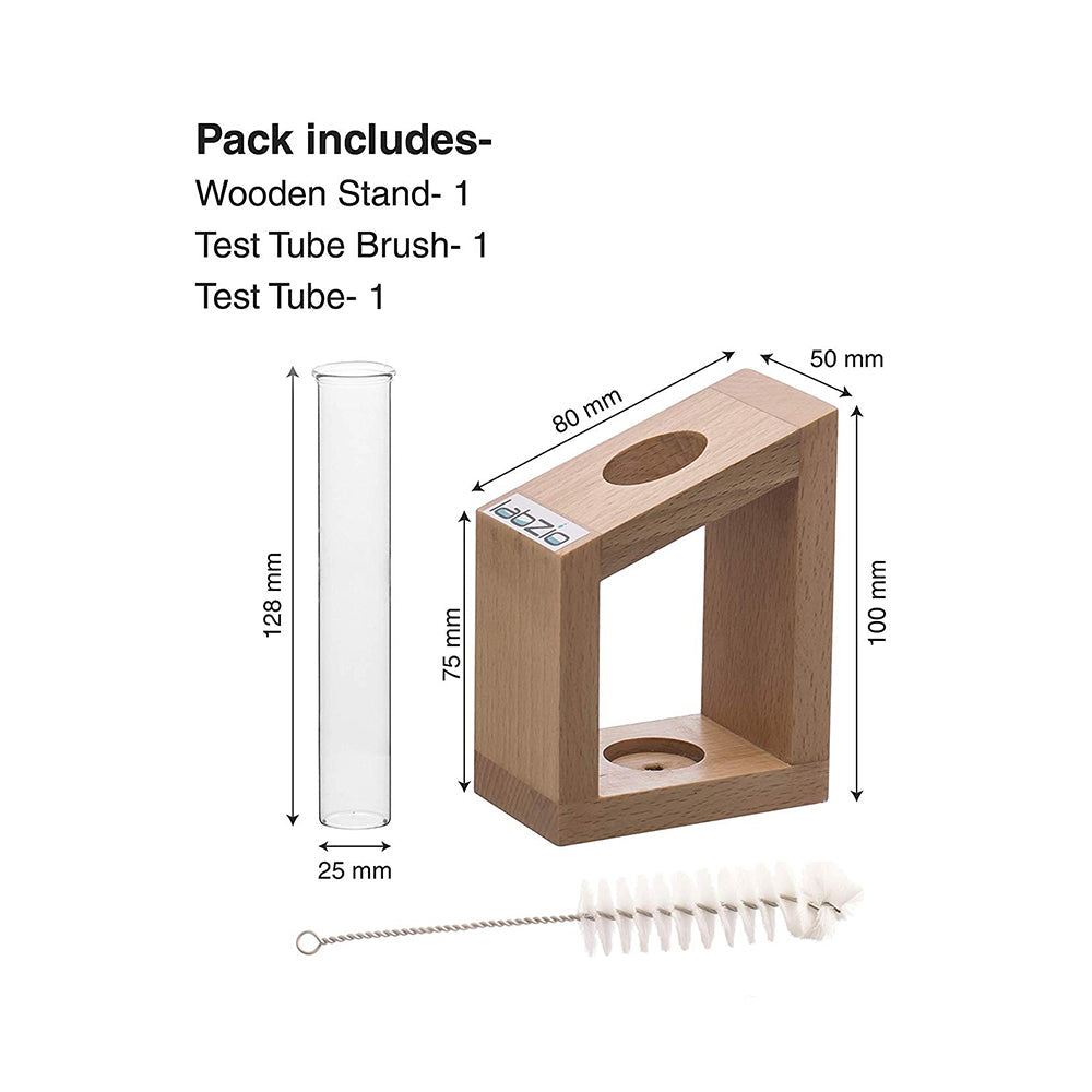 Flower Vase with 2 Hand Blown Borosilicate glass test tubes in 2 Artistic Wooden Block Stands to Decorate Home & Office Spaces