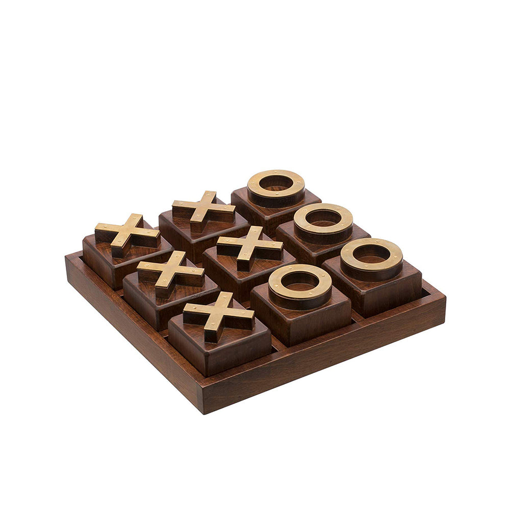 LABZIO Wooden Premium Wooden Tic Tac Toe/ noughts & crosses game with Brass Signs, Hand Crafted and Polished for a Perfect Finish, As Showpiece/Centerpiece For Home and Cafes, For all Ages