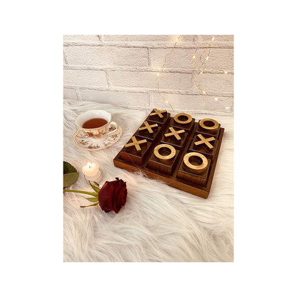 LABZIO Wooden Premium Wooden Tic Tac Toe/ noughts & crosses game with Brass Signs, Hand Crafted and Polished for a Perfect Finish, As Showpiece/Centerpiece For Home and Cafes, For all Ages