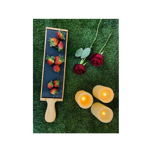 Labzio Home - STYLISH SERVING FOOD PLATTER for SNACKS/ELEGANT CHEESE BOARD/MODERN DIP TRAY, Slate 14"X 4" rectangle