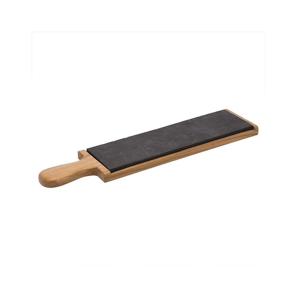 Stylish serving platter made from handcrafted wood and natural black slate stone for snacks or pastries / elegant cheese board/modern dip tray for homes and cafes