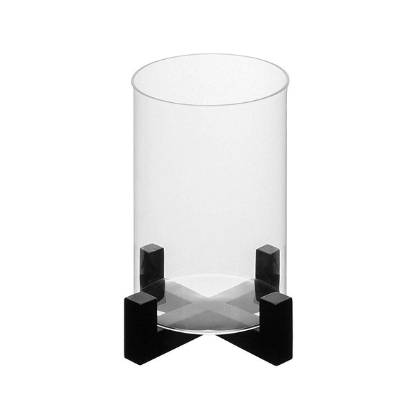 ELEGANT CANDLE STAND/ FLOWER VASE WITH WOODEN BASE AND BOROSILICATE 3.3 glass CYLINDER ON TOP (Black, Large)