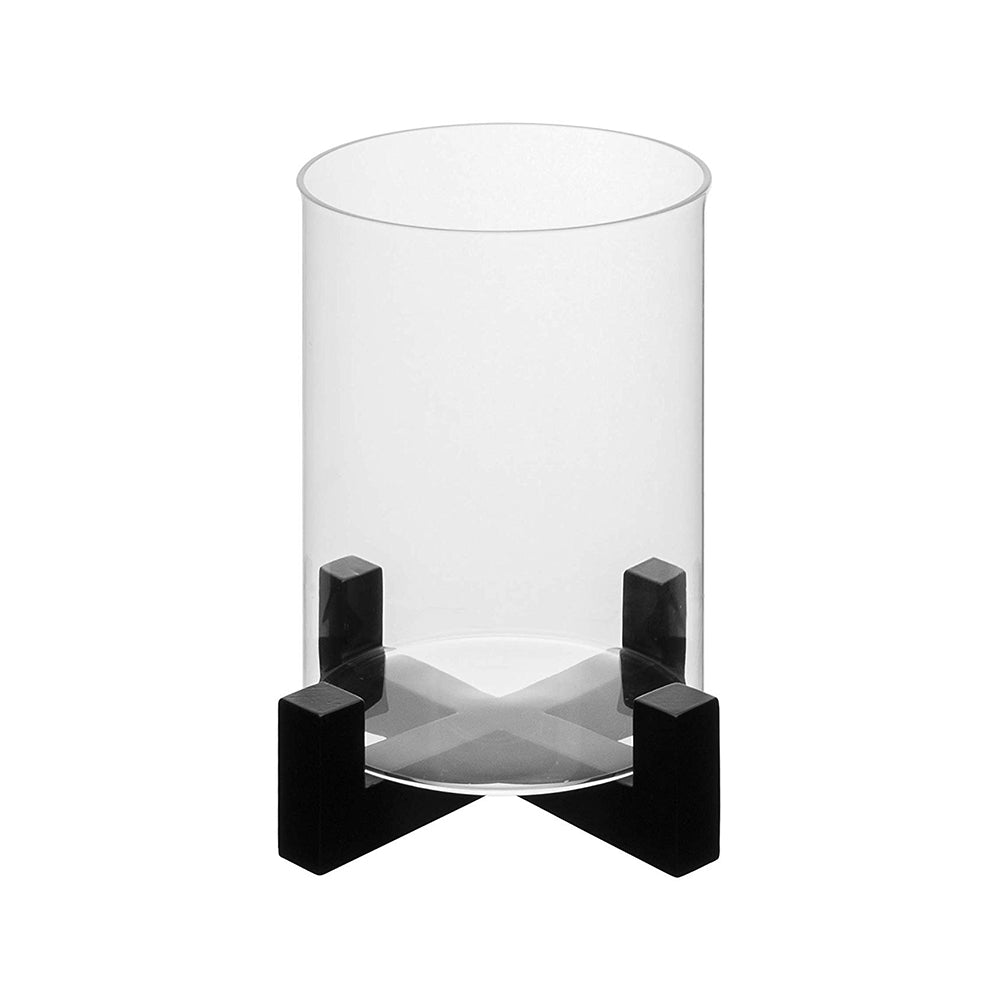 ELEGANT CANDLE STAND / FLOWER VASE WITH WOODEN BASE AND BOROSILICATE 3.3 glass CYLINDER ON TOP