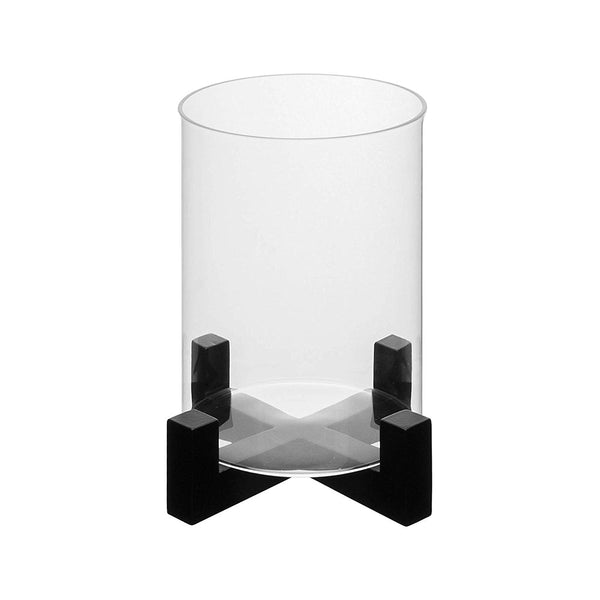 ELEGANT CANDLE STAND / FLOWER VASE WITH WOODEN BASE AND BOROSILICATE 3.3 glass CYLINDER ON TOP (Black, Medium)