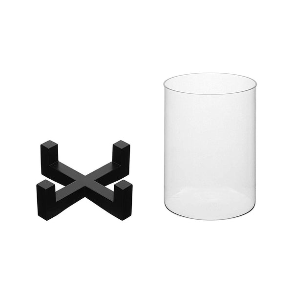 ELEGANT CANDLE STAND / FLOWER VASE WITH WOODEN BASE AND BOROSILICATE 3.3 glass CYLINDER ON TOP (Black, Medium)