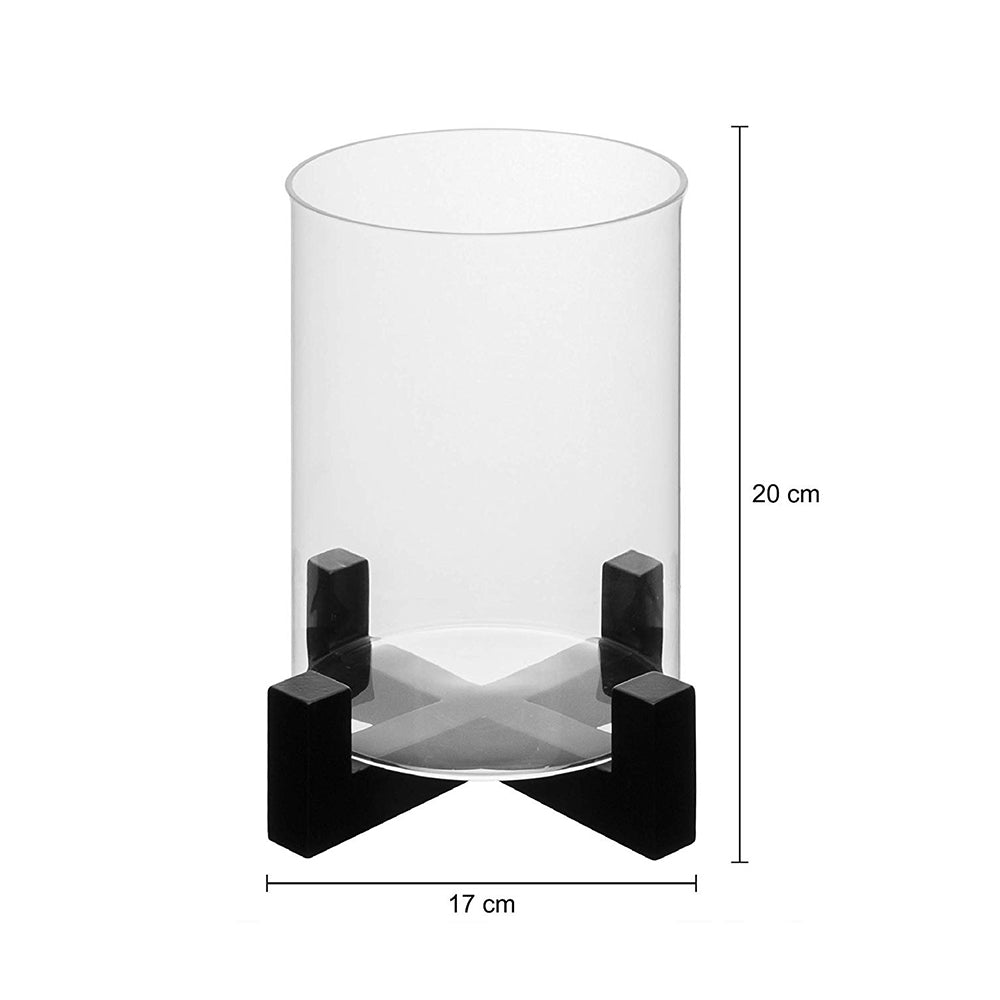 ELEGANT CANDLE STAND / FLOWER VASE WITH WOODEN BASE AND BOROSILICATE 3.3 glass CYLINDER ON TOP