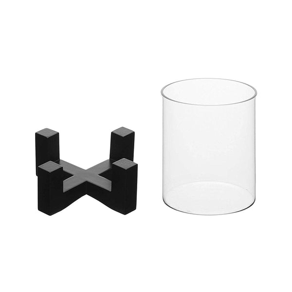 ELEGANT CANDLE STAND/FLOWER VASE WITH WOODEN BASE AND BOROSILICATE 3.3 glass CYLINDER ON TOP (Black, Small)