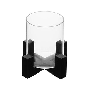 ELEGANT CANDLE STAND/FLOWER VASE WITH WOODEN BASE AND BOROSILICATE 3.3 glass CYLINDER ON TOP (Black, Small)