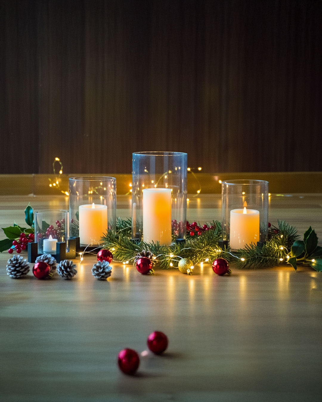 ELEGANT CANDLE STAND / FLOWER VASE WITH WOODEN BASE AND BOROSILICATE 3.3 glass CYLINDER ON TOP