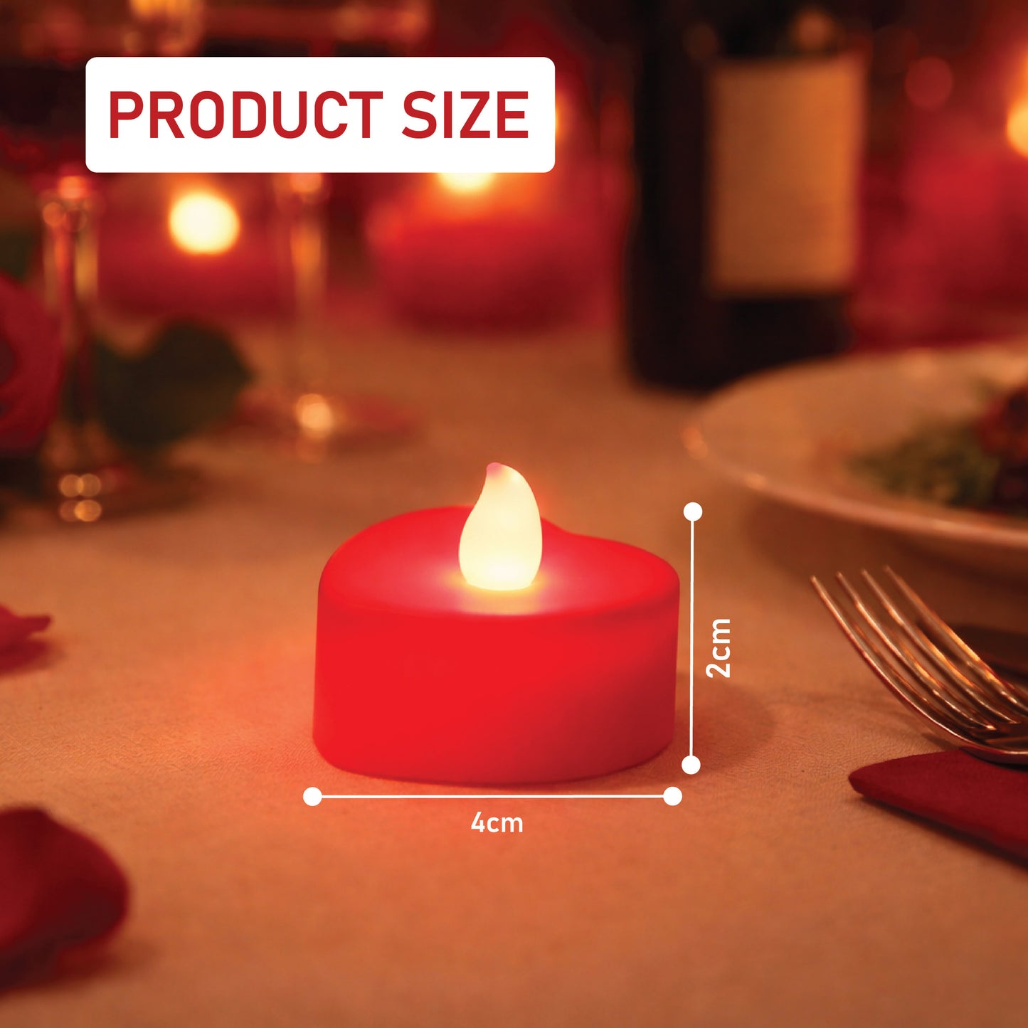 LABZIO Red LED Heart Shape Flameless Tea Light Candles Pack of 6 | Flickering Diya Lights | 4cm x 2cm Compact Decorative Candles | Ideal for Diwali, Valentines Day, Pooja, Balcony & Home Decor