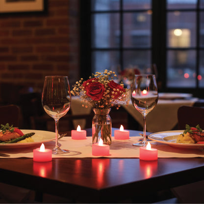 LABZIO Red LED Heart Shape Flameless Tea Light Candles Pack of 6 | Flickering Diya Lights | 4cm x 2cm Compact Decorative Candles | Ideal for Diwali, Valentines Day, Pooja, Balcony & Home Decor