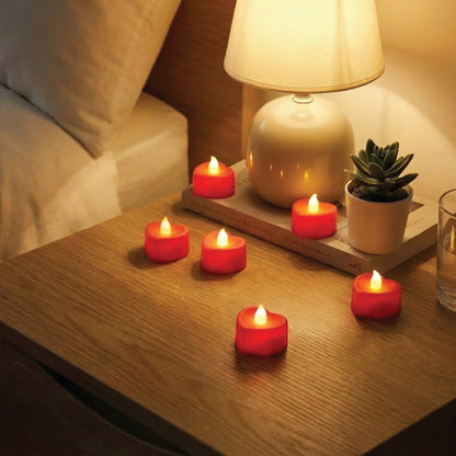 LABZIO Red LED Heart Shape Flameless Tea Light Candles Pack of 6 | Flickering Diya Lights | 4cm x 2cm Compact Decorative Candles | Ideal for Diwali, Valentines Day, Pooja, Balcony & Home Decor