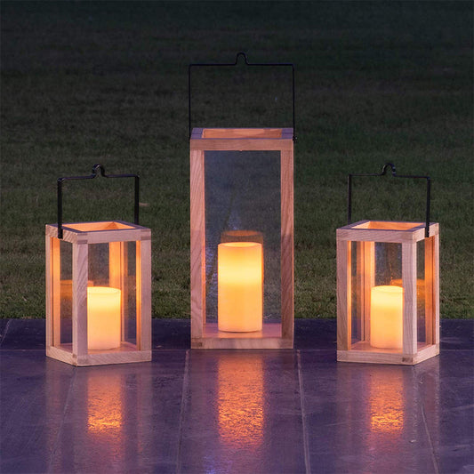 LABZIO Wooden candle lantern for Indoor/Outdoor contemporary Chic styling , comes with a handle for for the ease of hanging