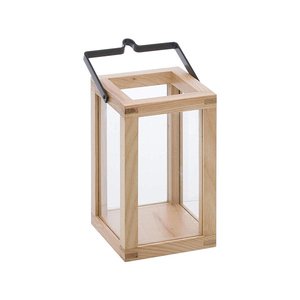 Wooden candle stand, lantern for Indoor/Outdoor use ,contemporary Chic styling , comes with a handle for for the ease of hanging (SMALL)
