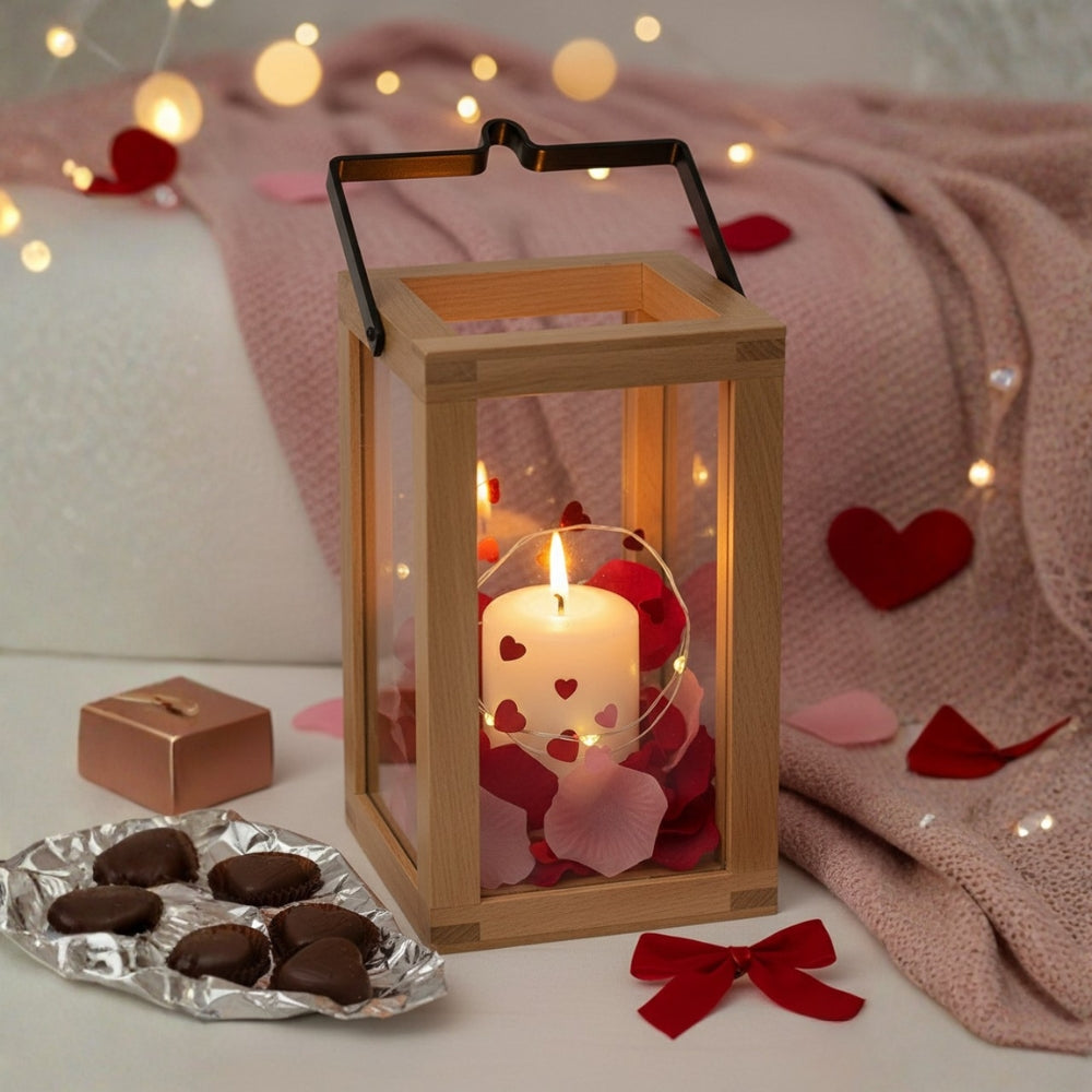 Labzio Home -Wooden Candle Stand, Lantern for Indoor/Outdoor use,Contemporary Chic Styling, Comes with a Handle for for The Ease of Hanging