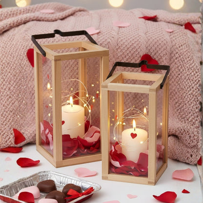 Labzio Home -Wooden Candle Stand, Lantern for Indoor/Outdoor use,Contemporary Chic Styling, Comes with a Handle for for The Ease of Hanging