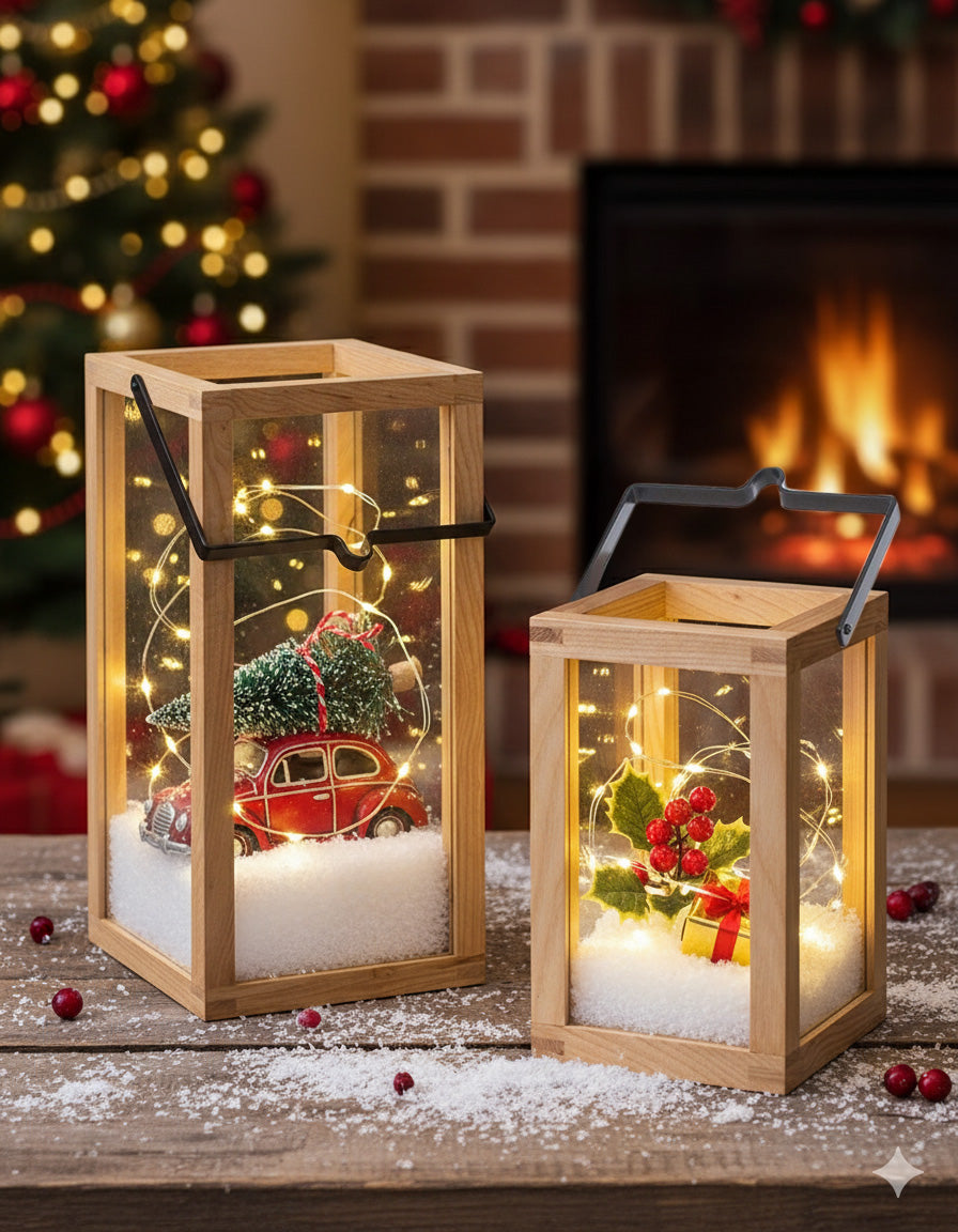 Labzio Home -Wooden Candle Stand, Lantern for Indoor/Outdoor use,Contemporary Chic Styling, Comes with a Handle for for The Ease of Hanging