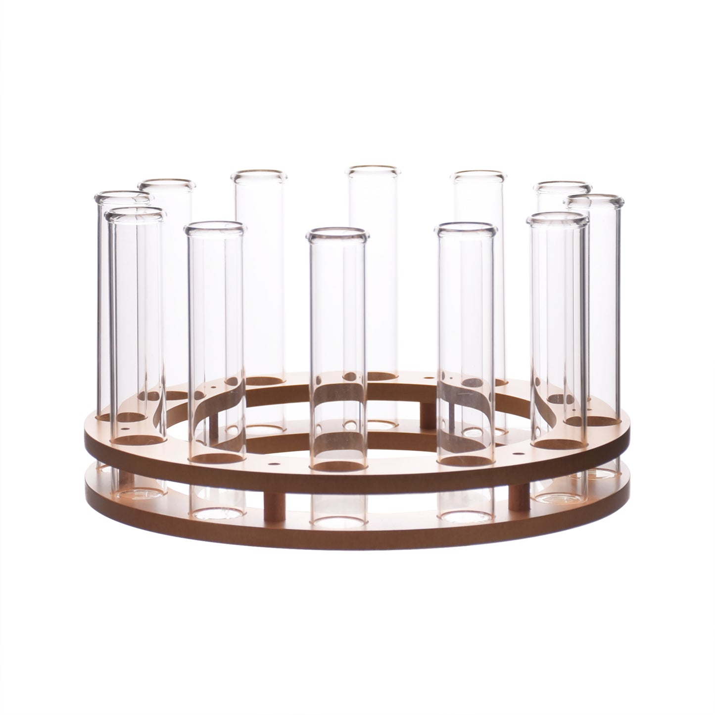 Labzio Home - Round Wooden and Glass Flower vase for Table Tops Transparent