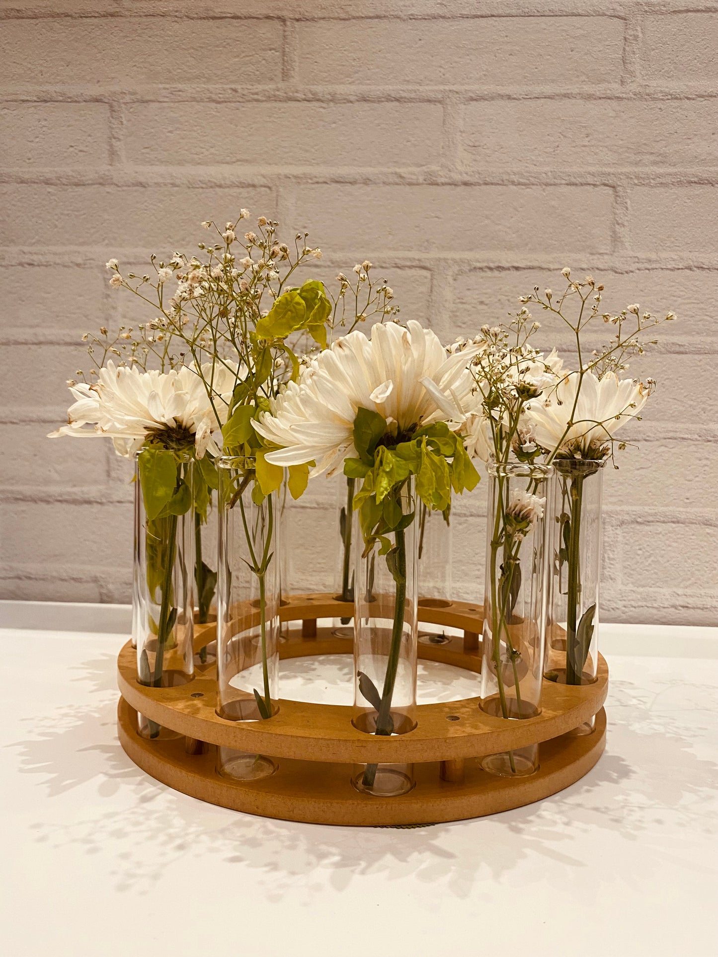 Labzio Home - Round Wooden and Glass Flower vase for Table Tops Transparent