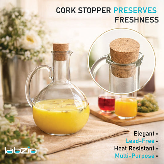 Labzio Wine/ Juice Decanter Hand blown lead free clear borosilicate glass with spout and cork stopper