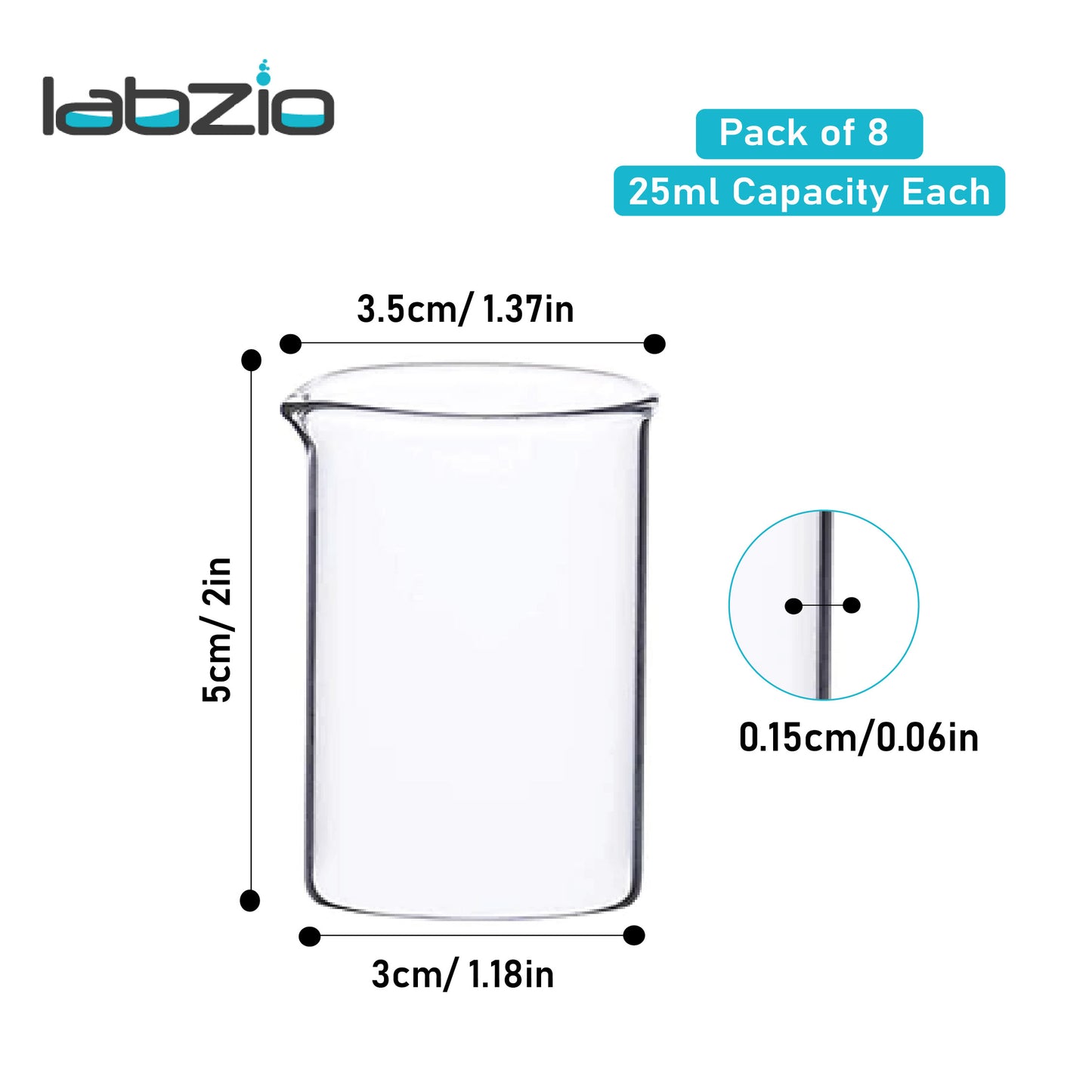LABZIO- Shot Beaker Glasses for Desserts, paan Shots, Chocolate Shots, Alcoholic or Non Alcoholic Shot Drinks at Home,cafes and Restaurants, 25 ml, Pack of 8