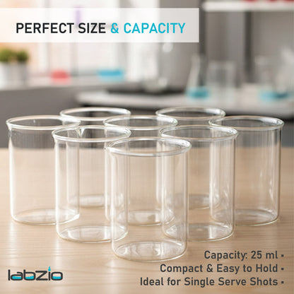 LABZIO- Shot Beaker Glasses for Desserts, paan Shots, Chocolate Shots, Alcoholic or Non Alcoholic Shot Drinks at Home,cafes and Restaurants, 25 ml, Pack of 8