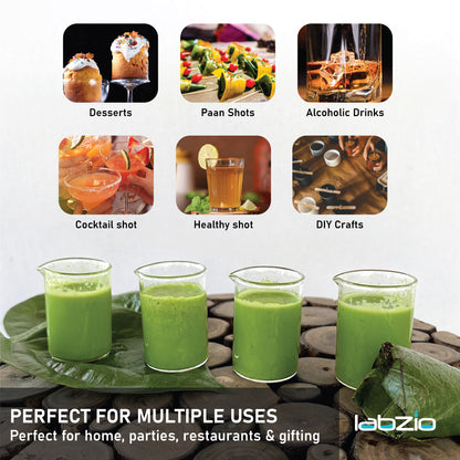 LABZIO- Shot Beaker Glasses for Desserts, paan Shots, Chocolate Shots, Alcoholic or Non Alcoholic Shot Drinks at Home,cafes and Restaurants, 25 ml, Pack of 8