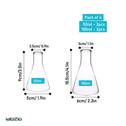 Labzio Home - Elegant Glass Flower vase/Shot flasks for Homes,Offices,cafes,etc, 50ml Each Pack of 4