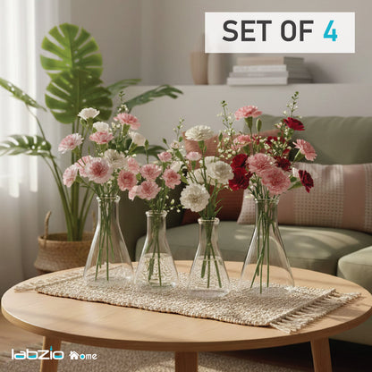 Labzio Home - Elegant Glass Flower vase/Shot flasks for Homes,Offices,cafes,etc, 50ml Each Pack of 4