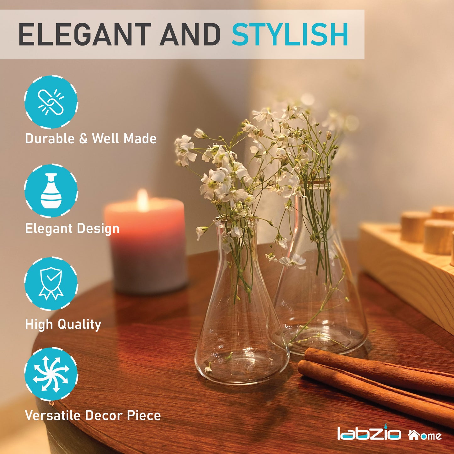 Labzio Home - Elegant Glass Flower vase/Shot flasks for Homes,Offices,cafes,etc, 50ml Each Pack of 4