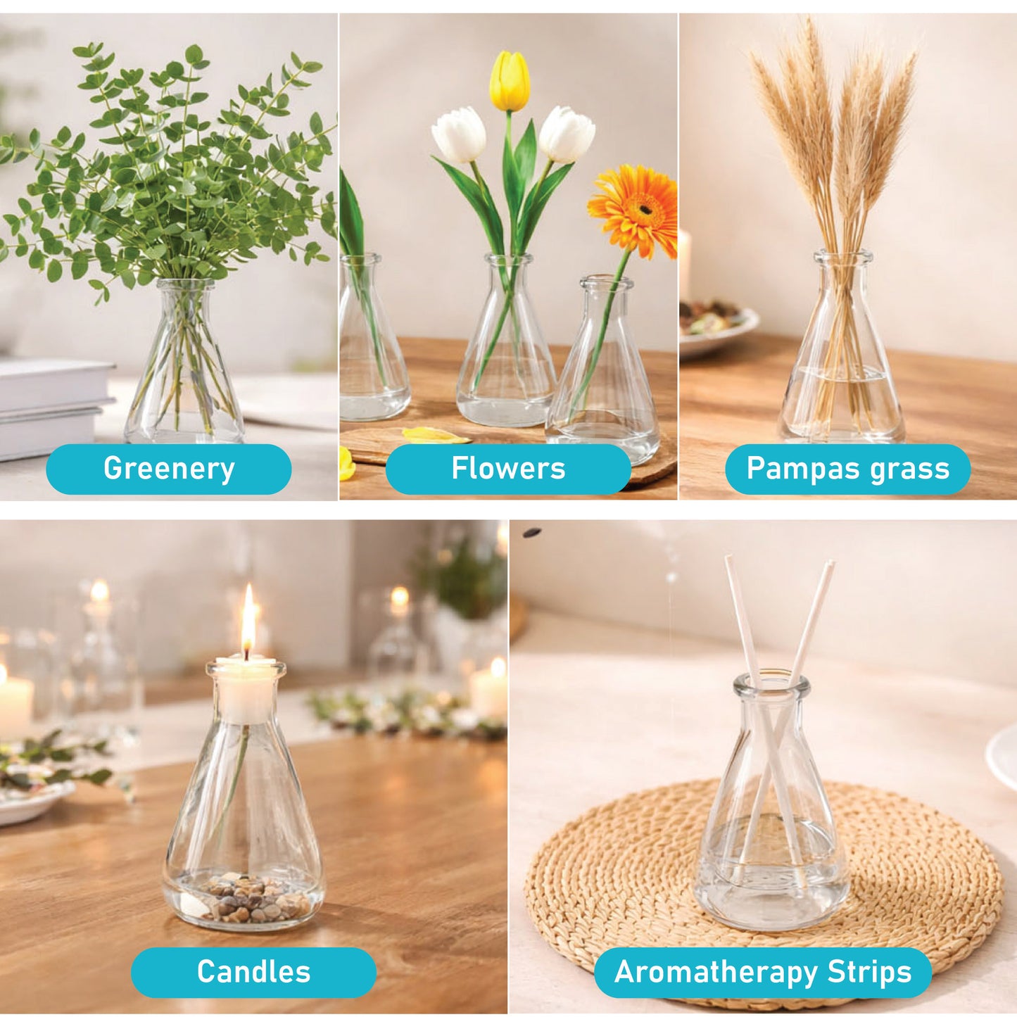 Labzio Home - Elegant Glass Flower vase/Shot flasks for Homes,Offices,cafes,etc, 50ml Each Pack of 4