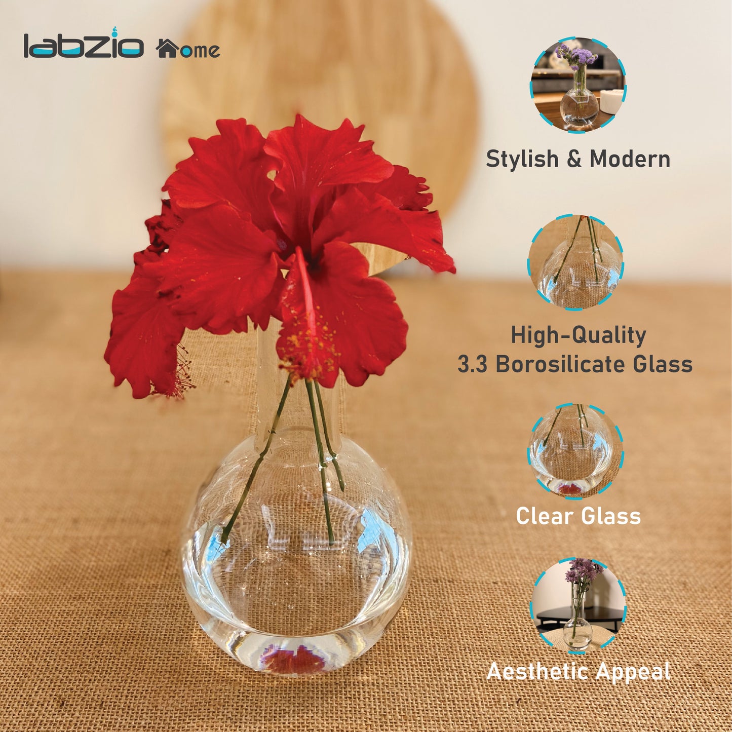 Labzio Home - Boiling Flask Glass Flower vase, Set of 2