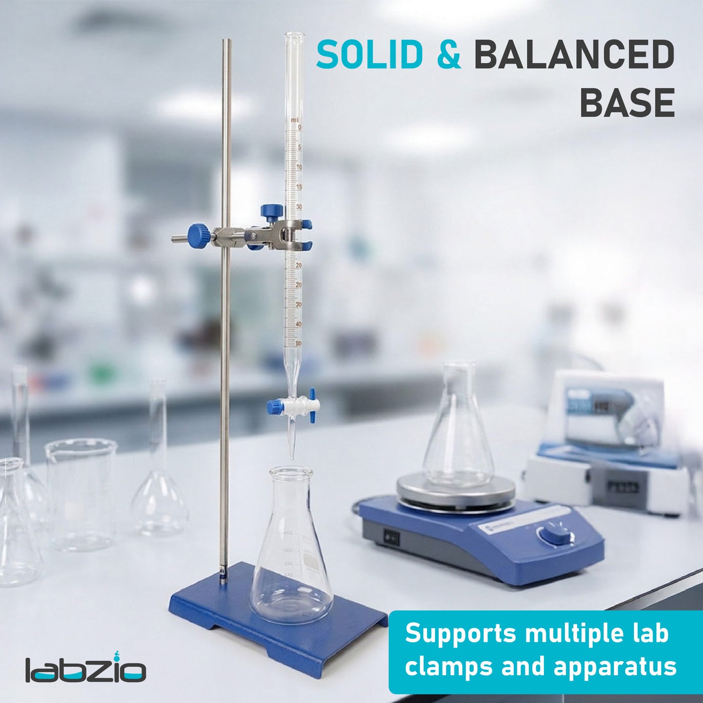 Retort / Burette support stand with rod of dia 12 mm, length 750 mm and base 10" X 6" (1)