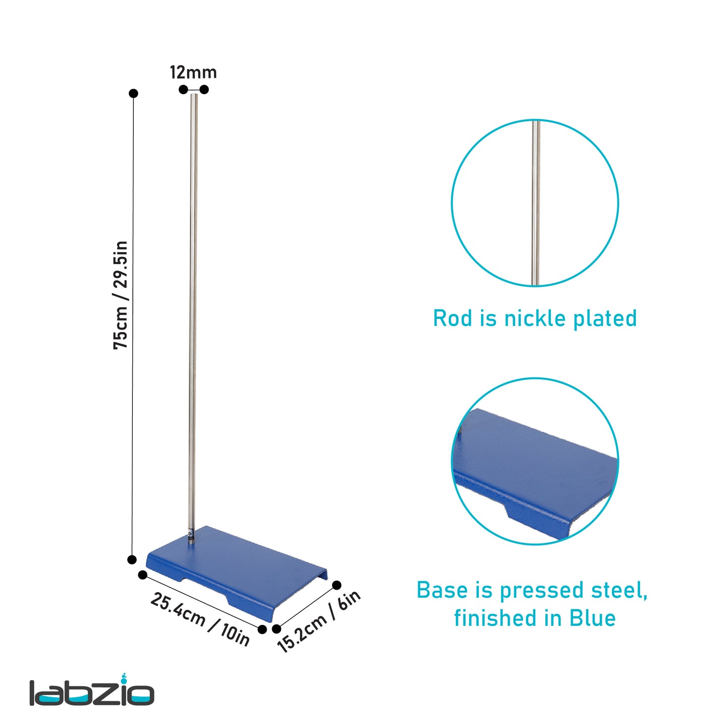 Retort / Burette support stand with rod of dia 12 mm, length 750 mm and base 10" X 6" (1)