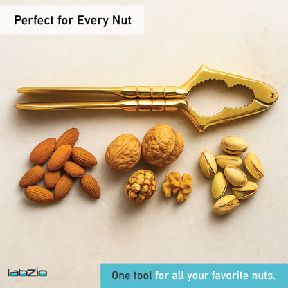 LABZIO Premium Brass Nut Cracker | Heavy Duty Nutcracker Tool for Almonds, Walnuts, Pistachios | Strong & Easy to Use Nut Cracking Kitchen Tool