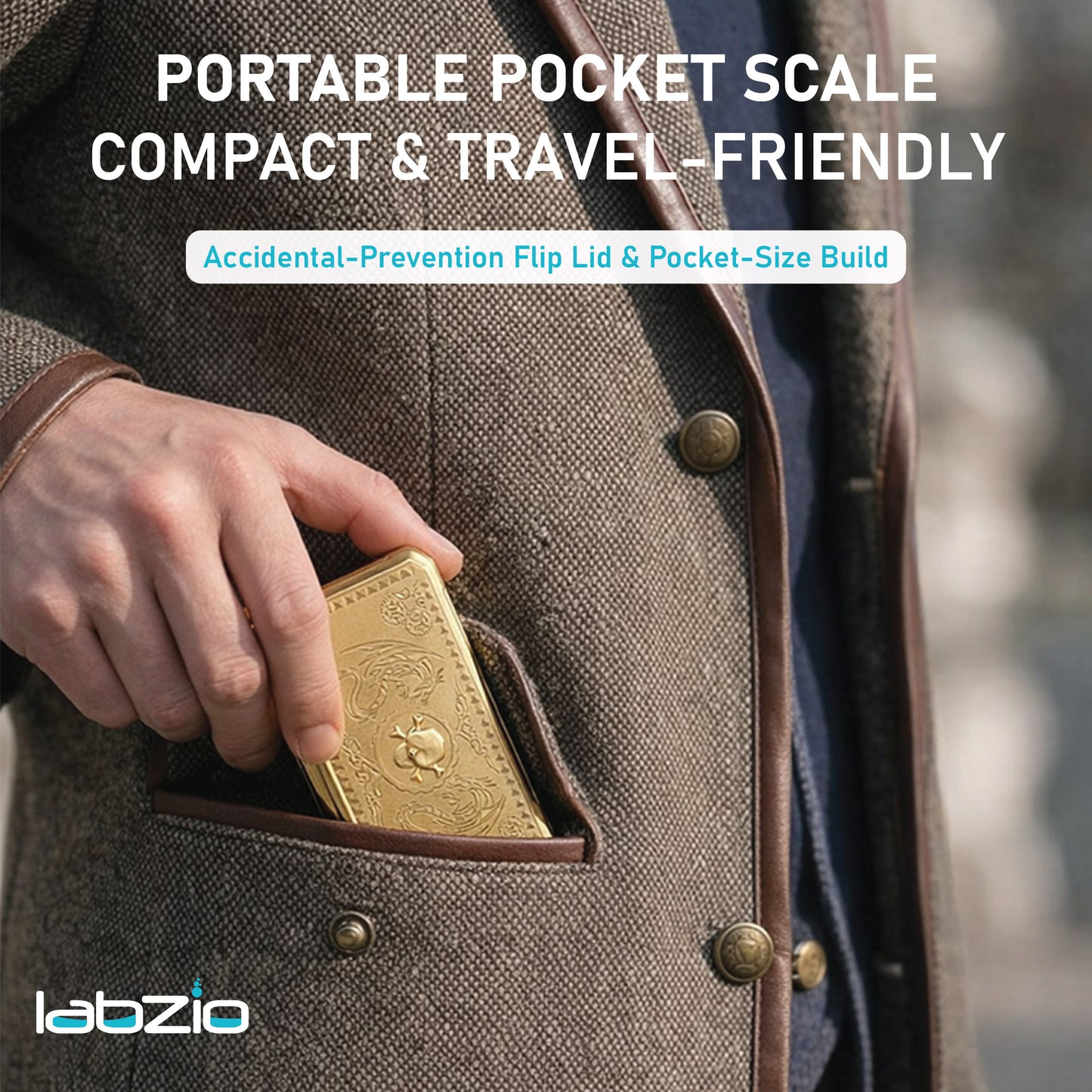 Labzio Digital Golden Weight Scale — Measures from 0.01g to 200g | Durable Design with Brushed Stainless Steel Platform, Includes Backlit LCD | Free Calibration Weight Included | 14.5 X 8 X 2.5