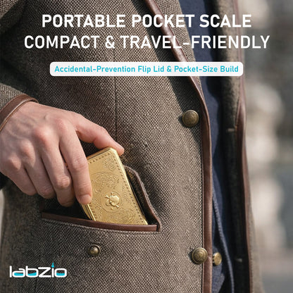 Labzio Digital Golden Weight Scale — Measures from 0.01g to 200g | Durable Design with Brushed Stainless Steel Platform, Includes Backlit LCD | Free Calibration Weight Included | 14.5 X 8 X 2.5