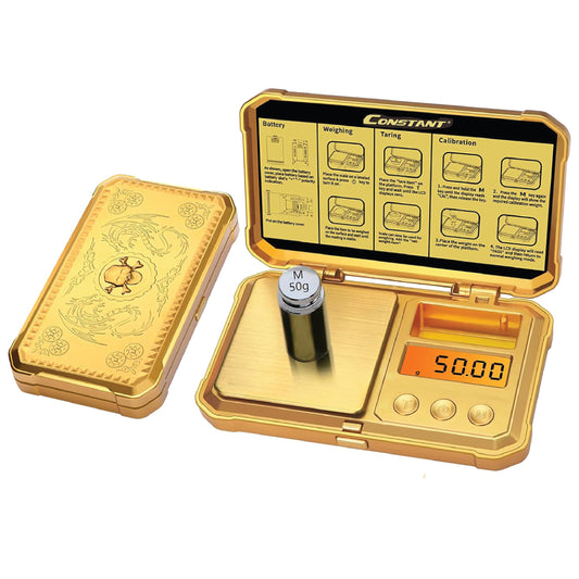 Labzio Digital Golden Weight Scale — Measures from 0.01g to 200g | Durable Design with Brushed Stainless Steel Platform, Includes Backlit LCD | Free Calibration Weight Included | 14.5 X 8 X 2.5