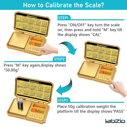 Labzio Digital Golden Weight Scale — Measures from 0.01g to 200g | Durable Design with Brushed Stainless Steel Platform, Includes Backlit LCD | Free Calibration Weight Included | 14.5 X 8 X 2.5