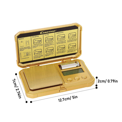 Labzio Digital Golden Weight Scale — Measures from 0.01g to 200g | Durable Design with Brushed Stainless Steel Platform, Includes Backlit LCD | Free Calibration Weight Included | 14.5 X 8 X 2.5